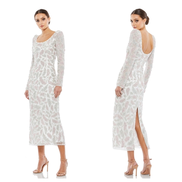 MAC DUGGAL FOLIAGE EMBELLISHED MIDI SHEATH DRESS. Size 8. $538 - Picture 1 of 8